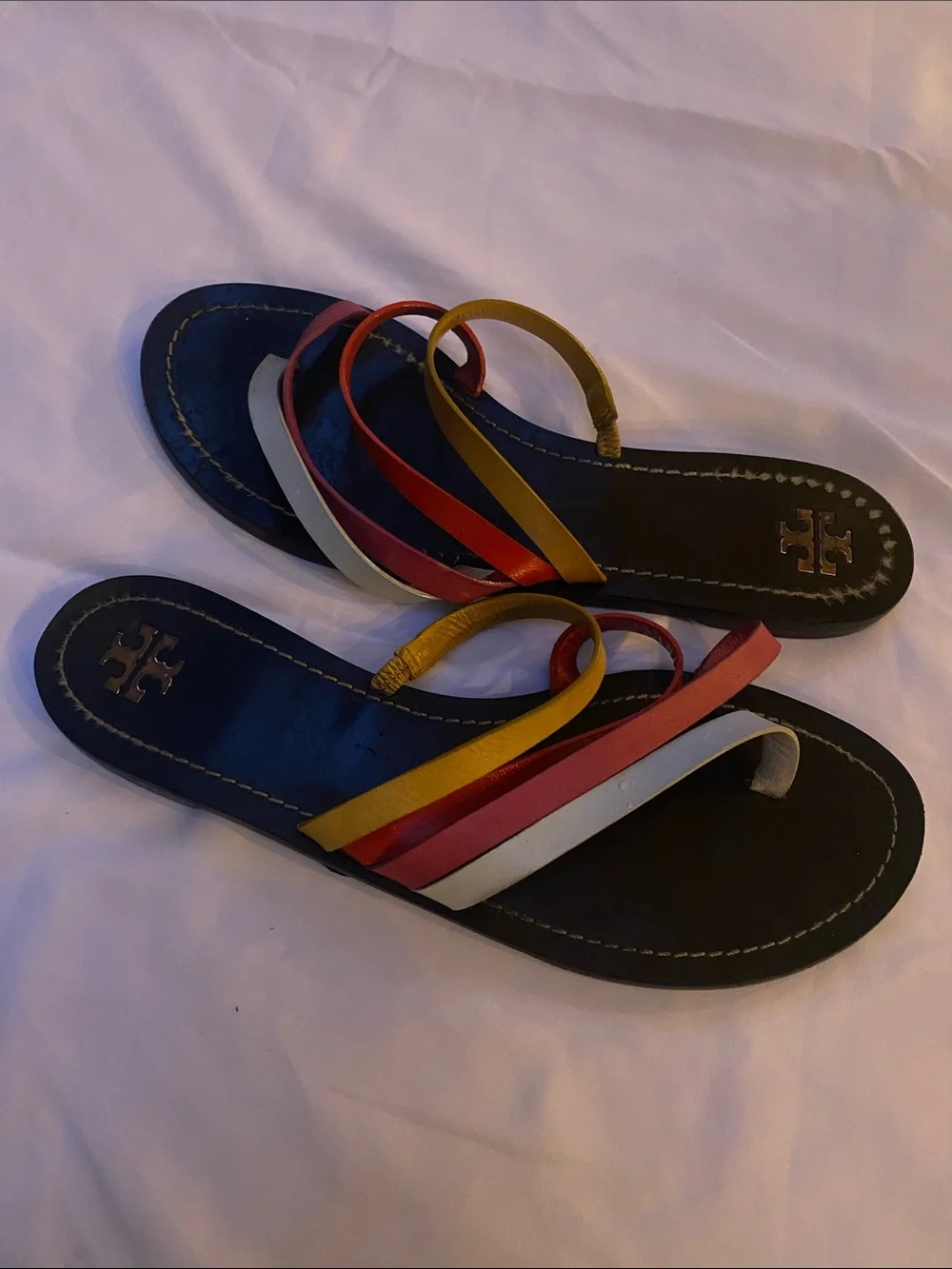 Tory Burch Multistrap Leather PATOS SANDAL in Black, Red, Pink, Yellow and White